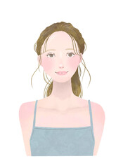 キャミソール姿の健康的な女性の美容イラスト