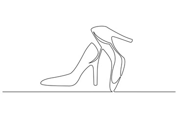 Continuous one line drawing of High heel shoes. Single line drawing illustration of shoes high heel. Female Fashion concept vector art. Doodle line illustration.