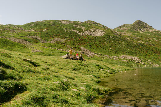 group of people resent while on hike in the Alps,  France
