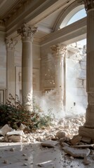 Naklejka premium Sacred ruin: Tisha B'Av commemoration, temple devastation, historical tragedy, solemn grief, religious memory, cultural loss, ancient sorrow, spiritual mourning, holy destruction.