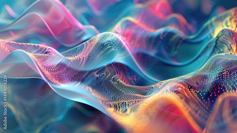 Poster abstract picture vivid particle neon light with digital technology style design connect become dynam