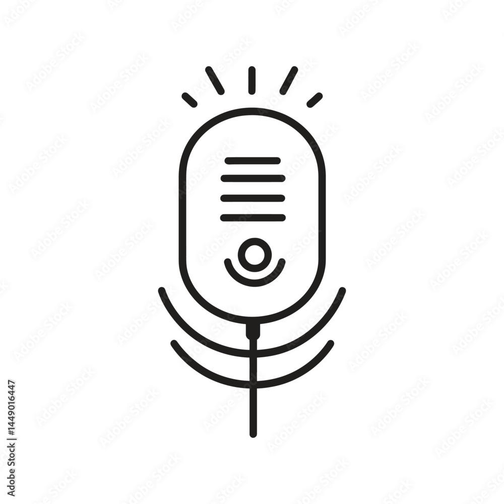 Poster outline microphone icon with transparent background line art style design