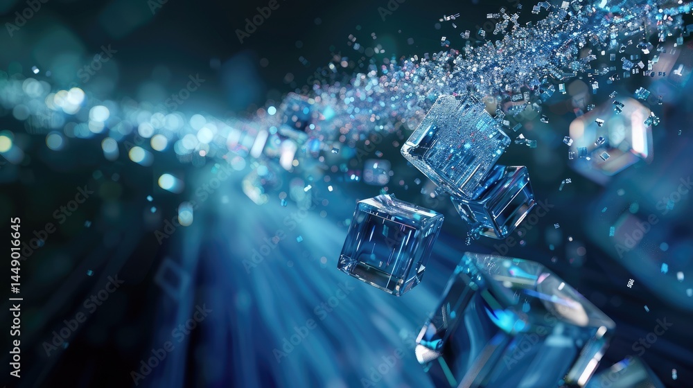 Poster explore a stunning visual representation of data in motion, featuring a dynamic stream of luminous e