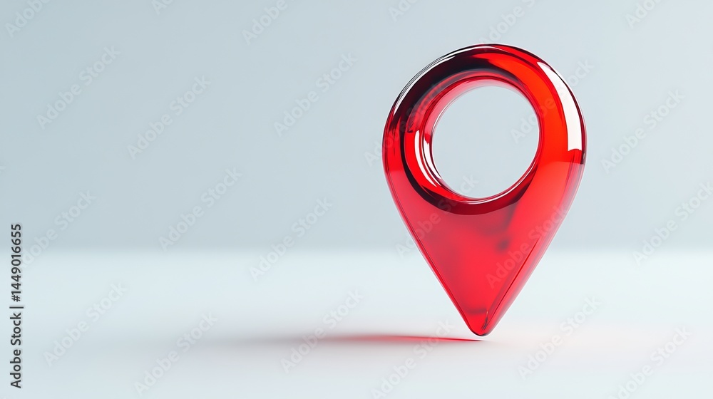 Poster red glass location pin marker icon 3d render illustration modern design transparent shiny realistic 