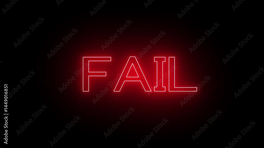 Aufkleber animation of fail text. flickering neon glowing fail sign animated. failed text sign.