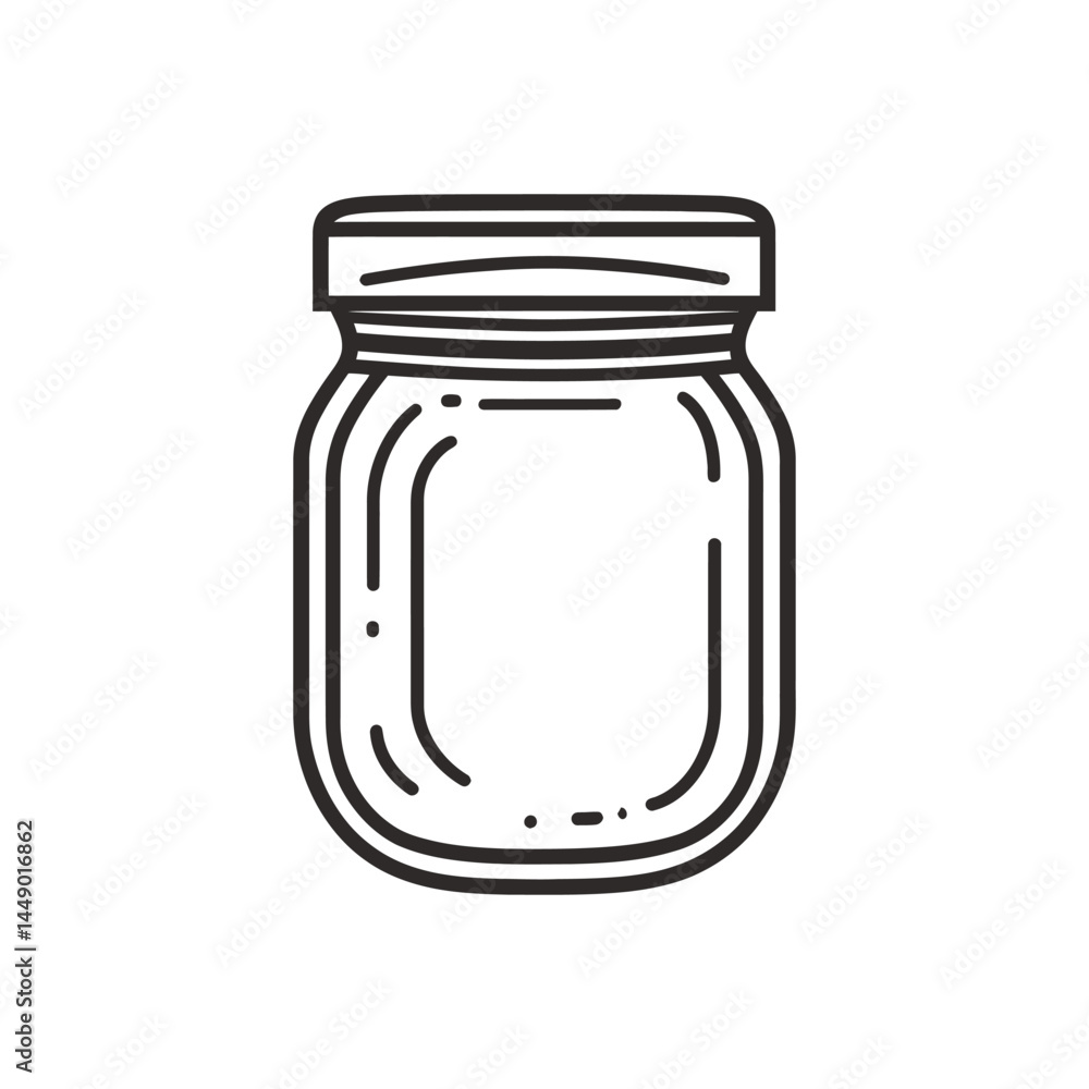 Poster outline of empty glass jar with lid on transparent background