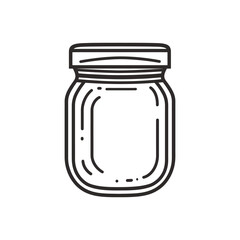 Outline of Empty Glass Jar with Lid on Transparent Background
