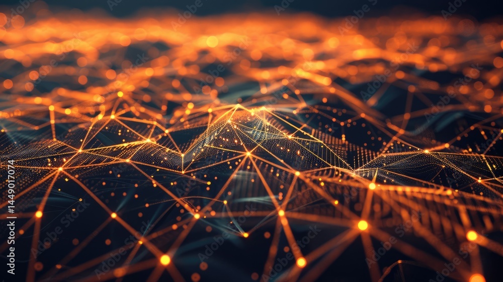 Poster this abstract visualization showcases a vibrant network of connections in 4d, featuring luminous ora