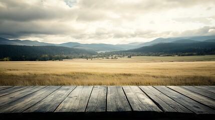 Smooth wooden table with wide-open background area for promotional content or products