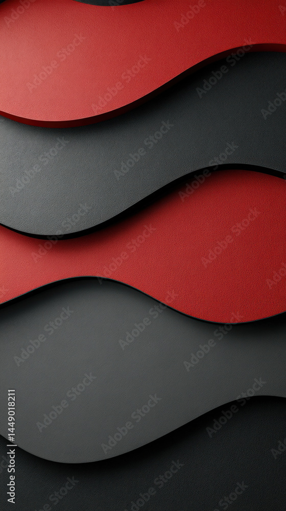 Poster a black and red striped phone case with a wavy design. the case is made of a textured material that 