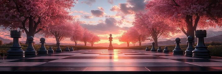 Sunset Chessboard Strategy Game.