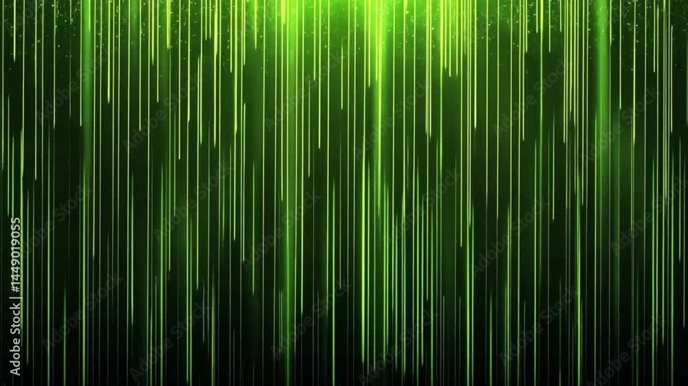 Poster vibrant green abstract background with vertical lines and light effects, creating dynamic movement a