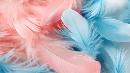 Fototapeta premium Close-up abstract view of delicate pink and blue feathers creating a soft, textured visual harmony
