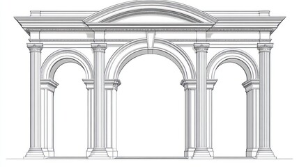 Naklejka premium Architectural Roman Archway, Classic Design, Illustration, White Background, Stock Photo