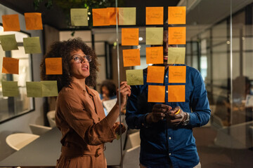Woman explaining her ideas at meeting 