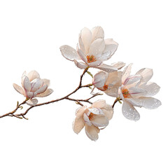 Obraz premium Delicate Magnolia Blossoms with Dew Drops on a Branch