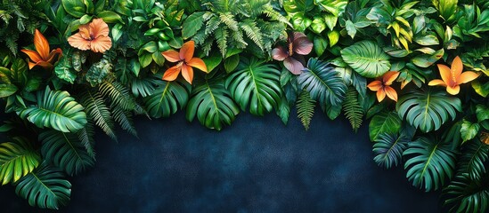 Tropical Leaves  Flowers Border.