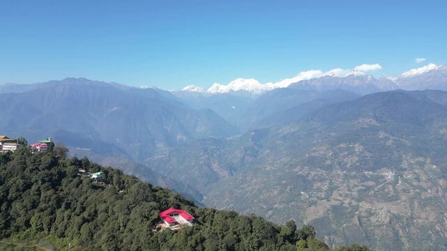 A view of Mt. Kanchenjunga world's third highest mountain part of the Himalaya Range from a HomeStay in Pelling,  Sikkim