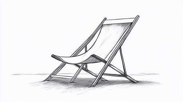 Beach chaise lounge drawing, white background, simple design, perfect for stock