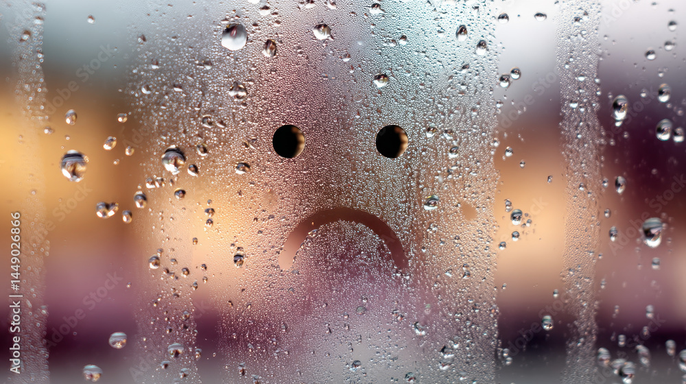 Poster a window with a frowning face drawn on it