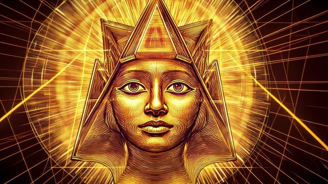 Golden Egyptian Queen's Face in Futuristic Setting