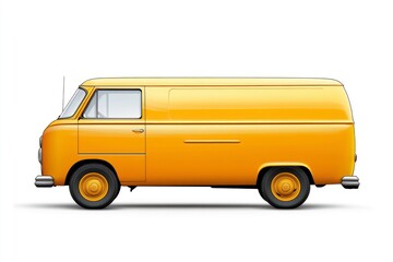 Yellow Van Isolated on White Background Vintage Style Delivery Vehicle