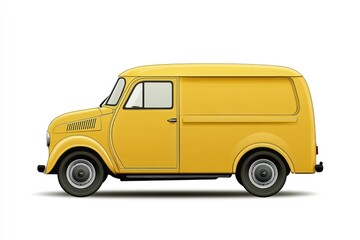 Isolated Yellow Vintage Delivery Van on White Background Side View