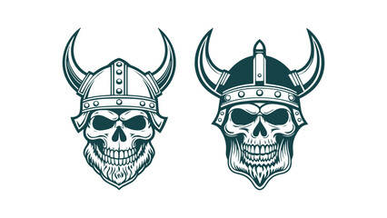 Collection of Viking Skull Illustrations with Helmets and Horns
