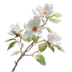 Fototapeta premium Elegant White Magnolia Branch with Delicate Blossoms Isolated on White Transparent background