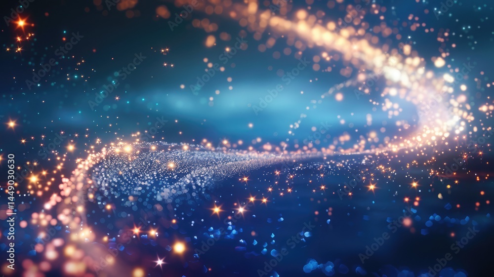Poster wonderful picture of colorful light sparkling particles scattered across space background, create ab