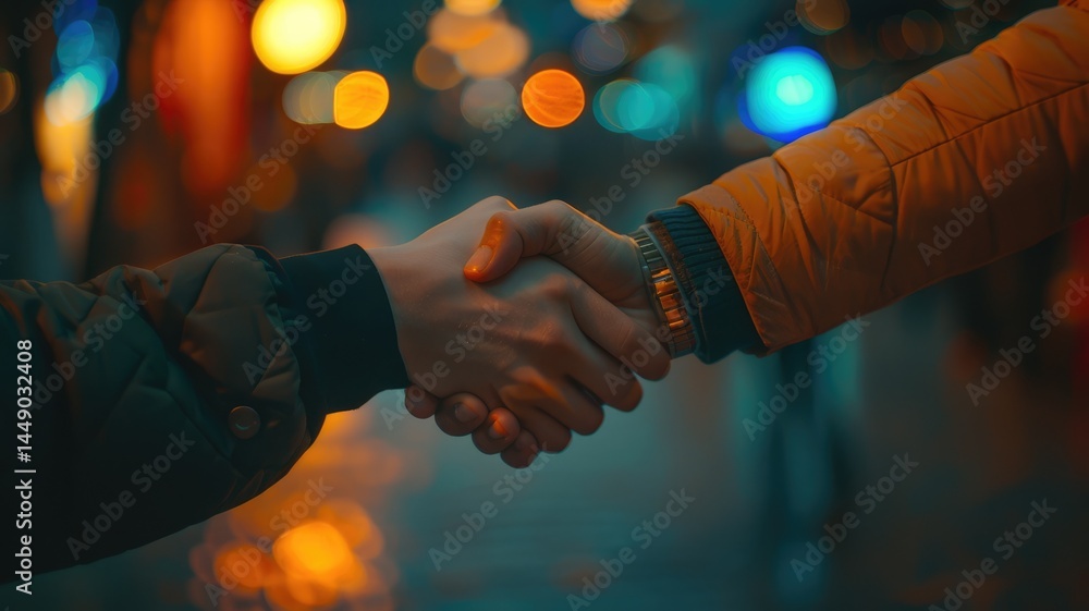 Poster two hands shaking symbolize collaboration and unity in personal or professional contexts. this image