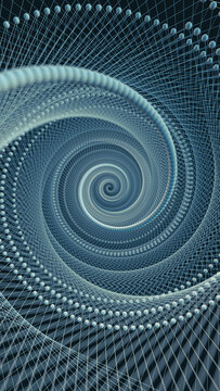 Abstract white threads with spheres in space.