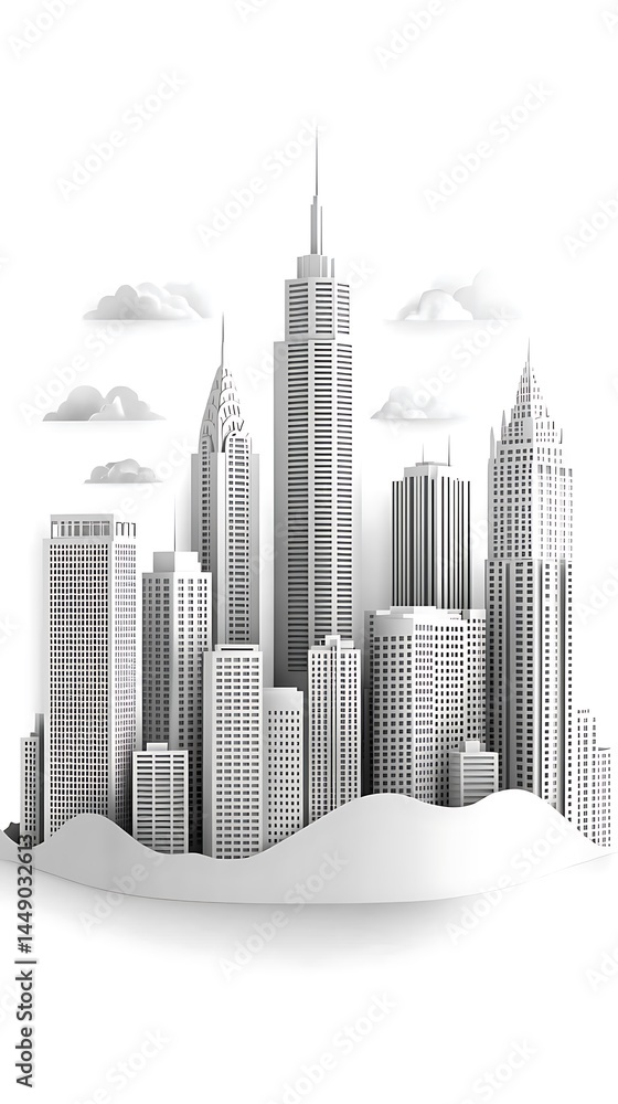 Aufkleber monochromatic cityscape rendering with architectural structure details