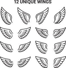 Bird Wings line art icon bundle isolated illustration