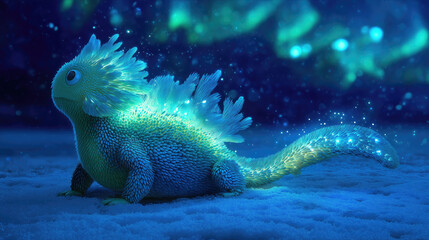 Fototapeta premium Glowing, fantastical lizard creature in a mystical, underwater scene
