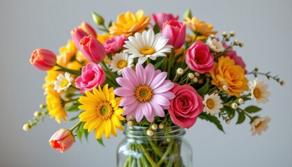 Springtime flower arrangement in a jar vibrant colors floral art bright setting close-up nature's beauty
