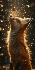Captivating Fox Gazing Upwards with Sparkling Lights and Mystic Glow