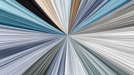 Abstract Burst of Neutral Colors Light Grey Beige Blue and Black Radial Lines Design
