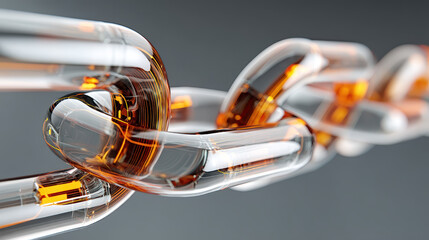 A chain of glass links is shown in a close up