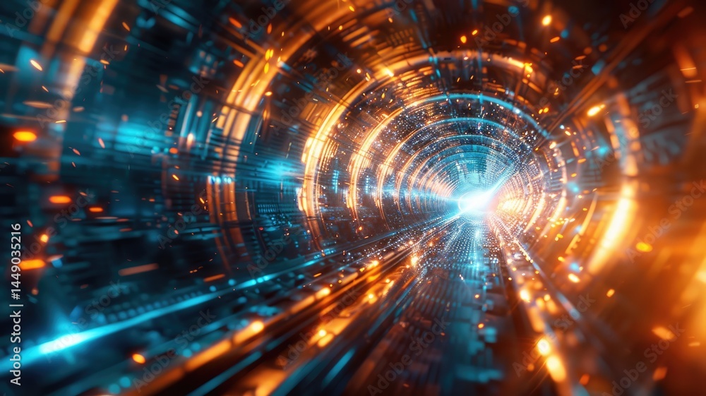 Poster abstract of particles glowing vivid light with fractal style effect. futuristic style vortex scene a