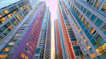 Obraz premium Majestic Skyscrapers at Sunset Modern City Architecture Urban Landscape