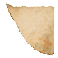 Aged torn paper with watercolor stains on edges, transparent background, isolated
