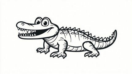 Fototapeta premium Cartoon Crocodile Smiling, Isolated, Black and White