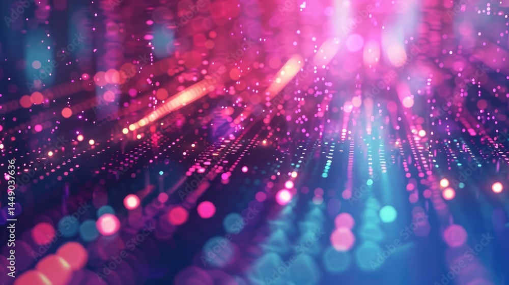 Poster abstract picture micro light sparkling particle represent data flow vivid flowing wave with high tec