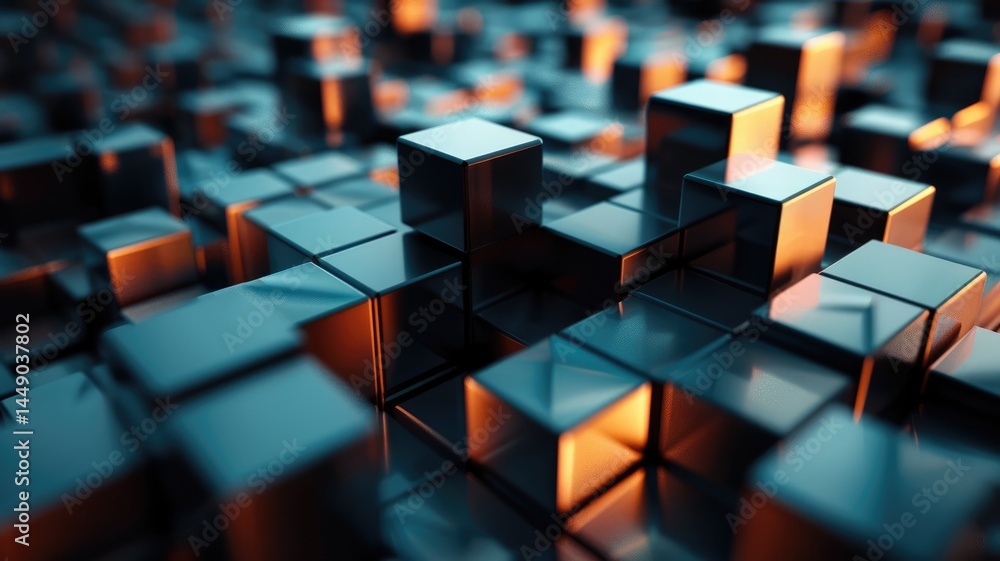 Poster Abstract of vibrant particle in geometric shape represent data flow. Vivid flowing object with high tech texture, create digital effect scene perfect for energetic, fantasy wallpaper design. AIG53.