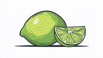 Naklejka premium Cartoon lime fruit slice, healthy food illustration