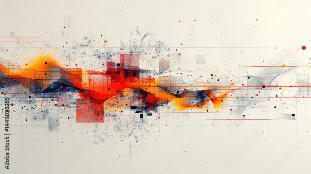 Poster this artwork features an abstract representation of business concepts, with dynamic lines and vibran