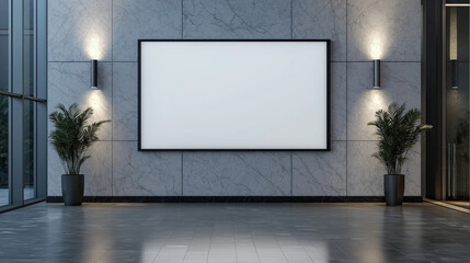 Modern lobby with large blank canvas