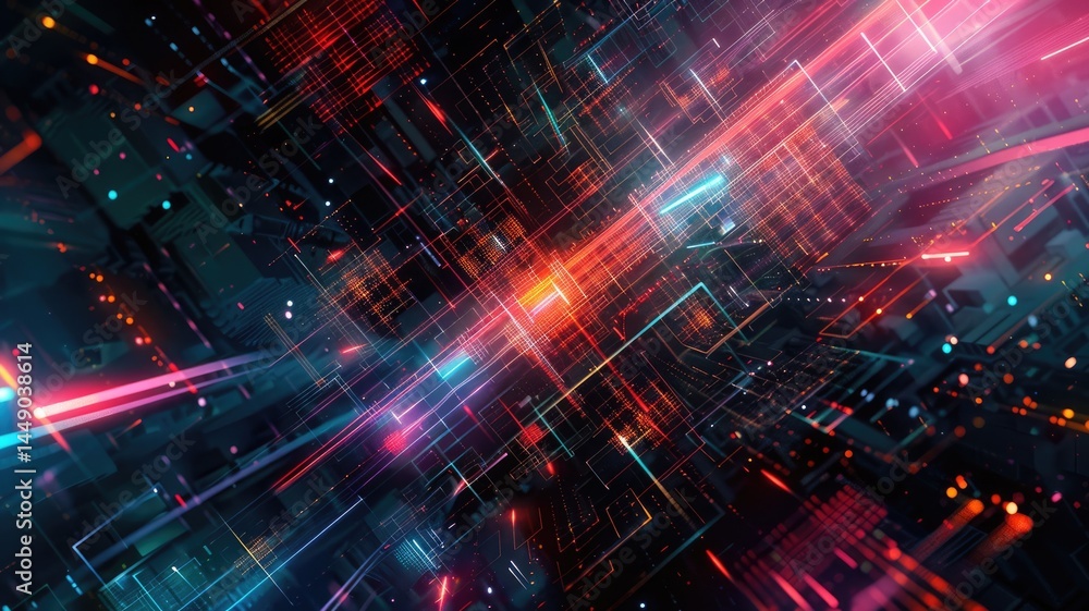 Poster abstract digital shape or line of technological cyber style particle design connect in surreal elect