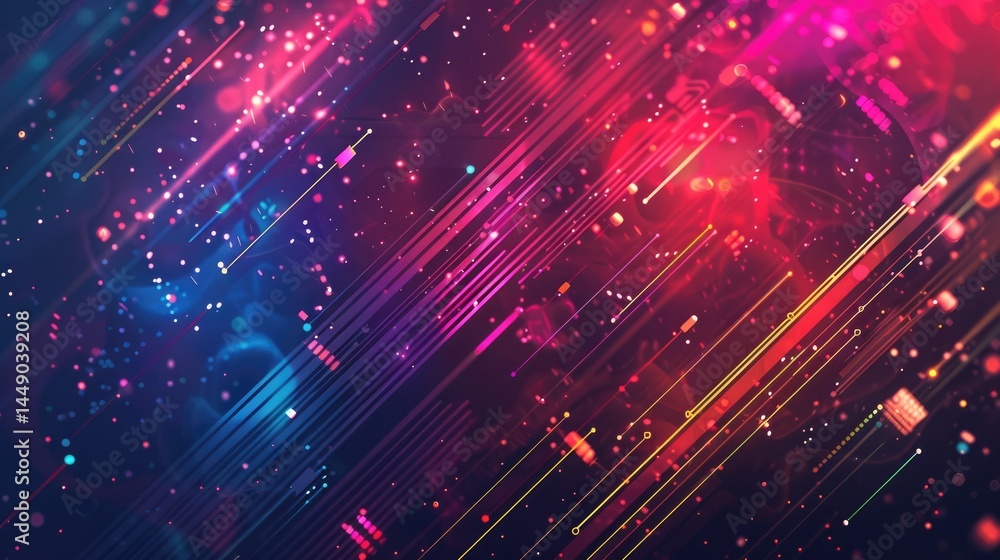 Poster a stunning abstract background featuring vibrant colors and dynamic lines, evoking a sense of techno